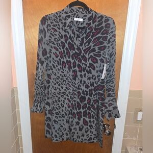 NWT Equipment Femme Lucinda Leopard Print 100% Silk Dress In Gunmetal